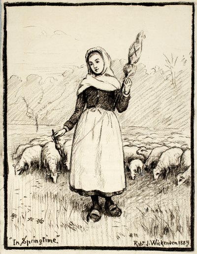 Na primavera, 1889 (carvão e caneta e tinta com correções brancas em papel creme) de Robert J. Wickenden